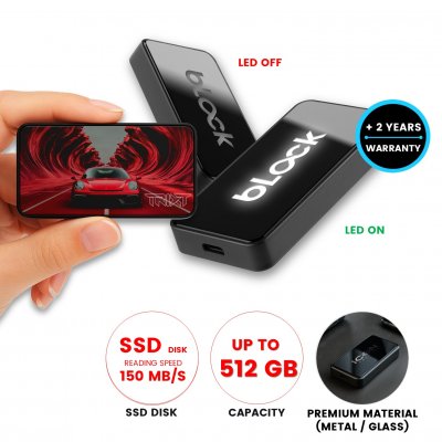 Portable SSD with LED logo, in premium case, USB 3.0