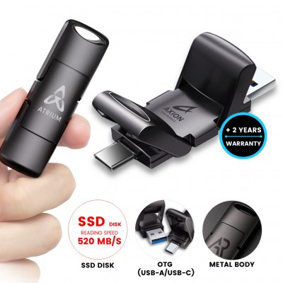 High-speed portable SSD drive SwiftPro, with USB-C and USB-A connectors, USB 3.2