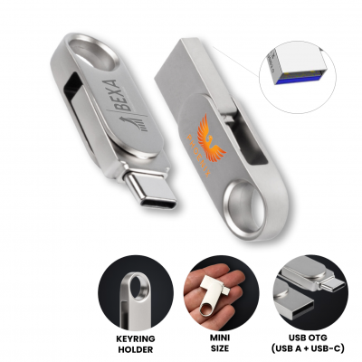 Mini USB flash drive with USB-C and USB-A connectors, 3.0 32GB (UDM1242)