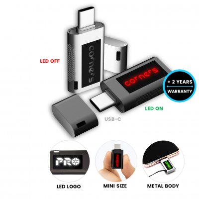 Metal mini USB 2.0/3.0 flash drive with LED logo