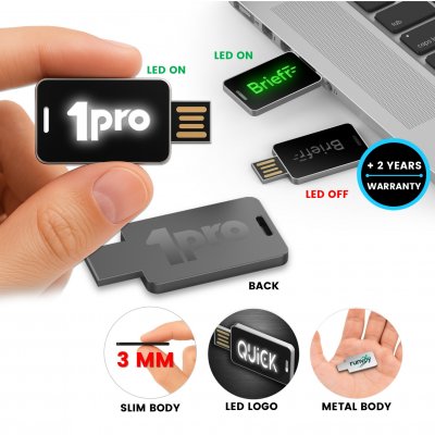 Ultra-thin metal USB 2.0/3.0 card with LED logo