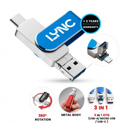 Rotating USB flash drive FLIPSTER, with USB-C, USB-A and micro USB