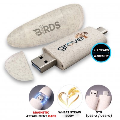USB flash drive with USB-C and USB-A connectors, stone